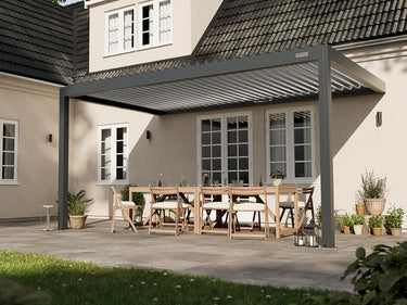 PERGOLUX Sundream S2 Pergola PERGOLUX Anthrazit Pergola mit weißem Lamellendach 3x5m Wandmontage