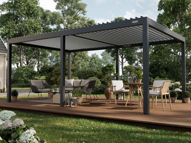 PERGOLUX Sundream S2 Pergola PERGOLUX Anthrazit Pergola mit weißem Lamellendach 4x6m Freistehend