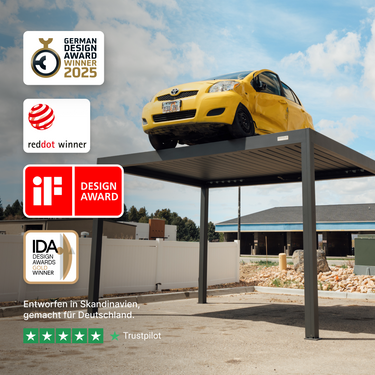 Pergolux Carport – mehrfach preisgekröntes Design mit Top-Bewertungen auf Trustpilot.