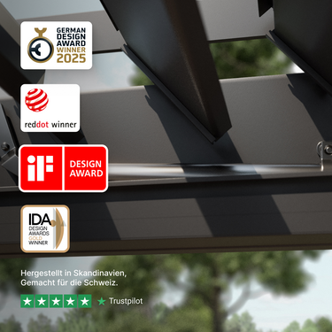 Pergolux Pergola aus Aluminium in Detailansicht – mehrfach preisgekröntes Design mit Top-Bewertungen.