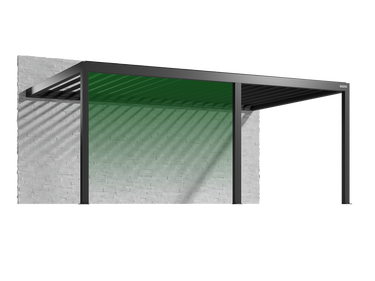 Pergolux Pergola – Auswahl der vorderen linken Seitenwand bei wandmontiertem Modell.