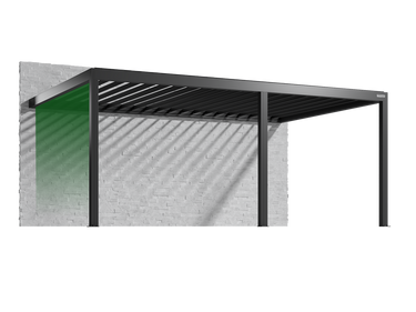 Pergolux Pergola – Auswahl der linken Seitenwand bei wandmontiertem Modell.