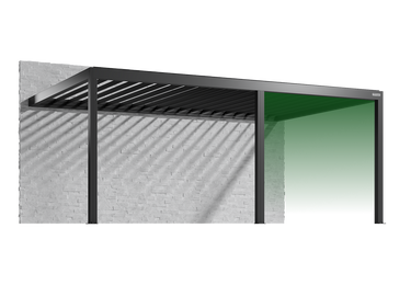 Pergolux Pergola – Auswahl der vorderen rechten Seitenwand bei wandmontiertem Modell.