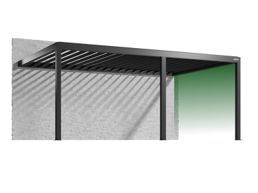Pergolux Pergola – Auswahl der rechten Seitenwand bei wandmontiertem Modell.