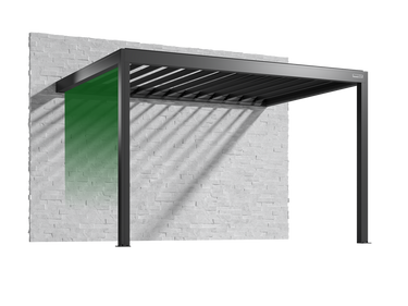 Pergolux Pergola – Auswahl der linken Seitenwand bei wandmontiertem Modell.