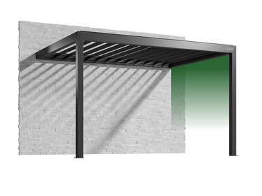 Pergolux Pergola – Auswahl der rechten Seitenwand bei wandmontiertem Modell.