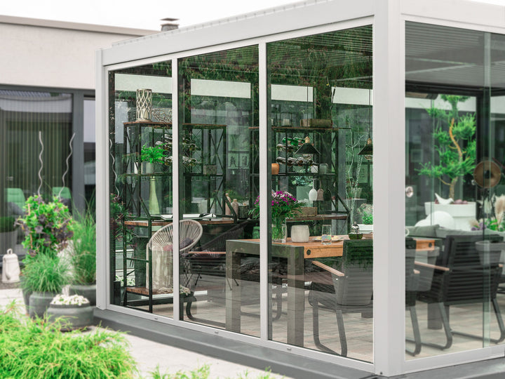 PERGOLUX Glaswände S1  PERGOLUX Fixverglasung Weiß 4m