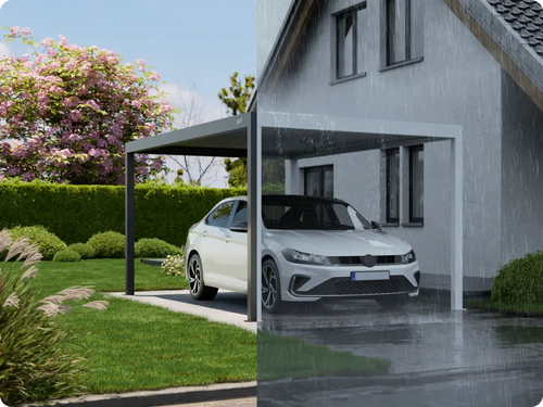 Pergolux Carport – Schutz bei Sonne und Regen im direkten Vergleich.