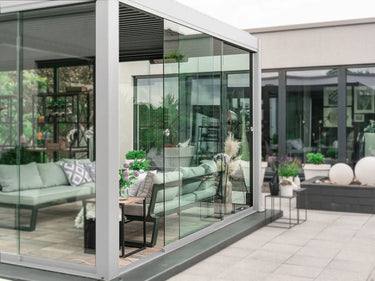 PERGOLUX Glaswände S1  PERGOLUX Schiebeglas ohne Rahmen Weiß 4m