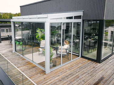 PERGOLUX Glaswände S1  PERGOLUX Schiebeglas mit Rahmen Weiß 3m