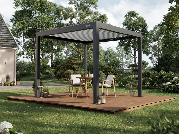 PERGOLUX Sundream S2 Pergola PERGOLUX Anthrazit Pergola mit weißem Lamellendach 3x3m Freistehend