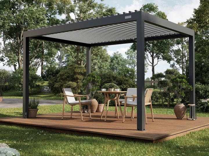 PERGOLUX Sundream S2 Pergola PERGOLUX Anthrazit Pergola mit weißem Lamellendach 3x4m Freistehend