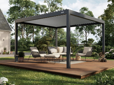 PERGOLUX Sundream S2 Pergola PERGOLUX Anthrazit Pergola mit weißem Lamellendach 4x4m Freistehend