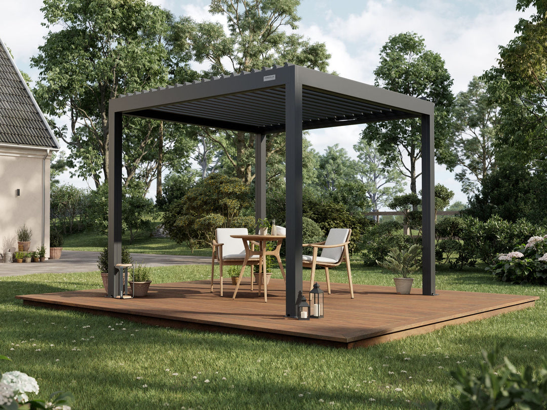 PERGOLUX Pergola 3x3m mit Lamellendach Anthrazit Freistehend