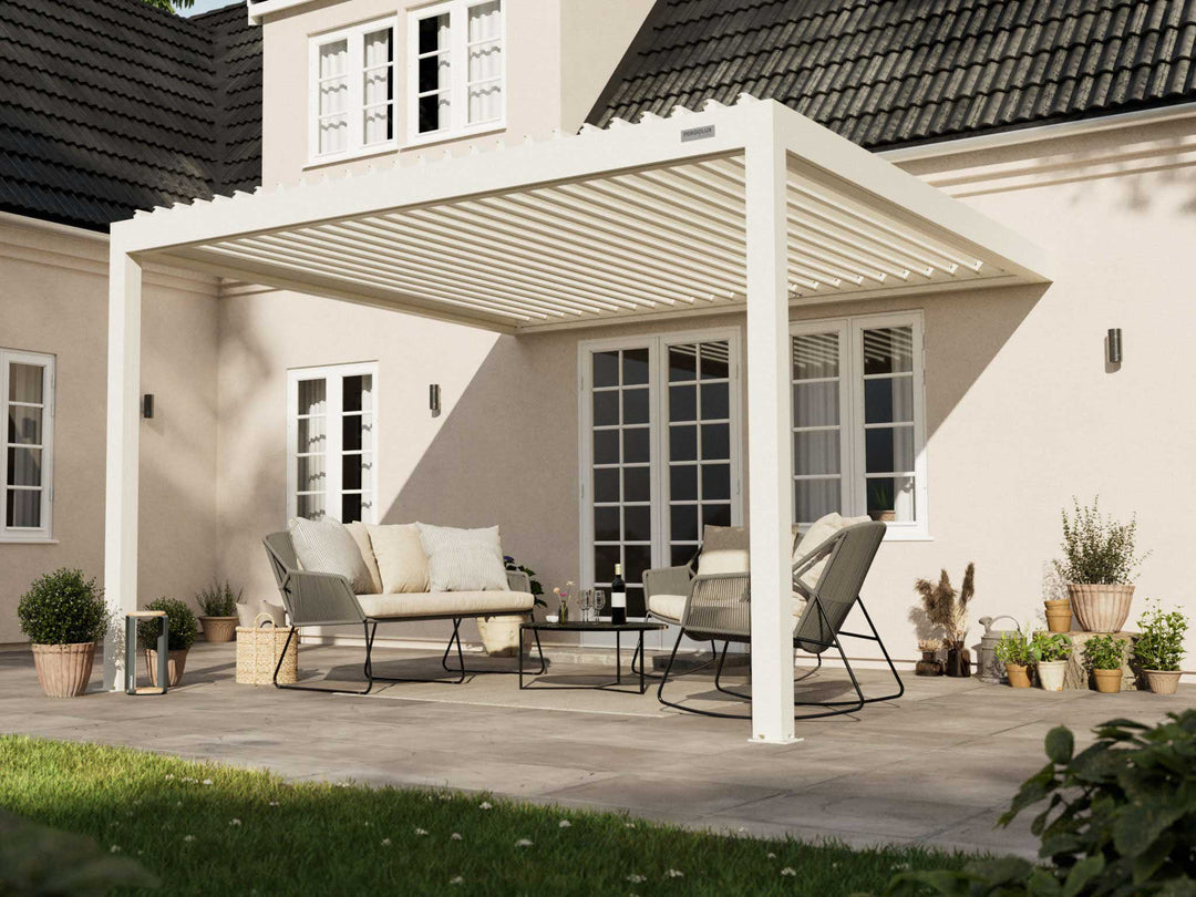 PERGOLUX Pergola S2 Pergola PERGOLUX Weiß 4x4m Wandmontage