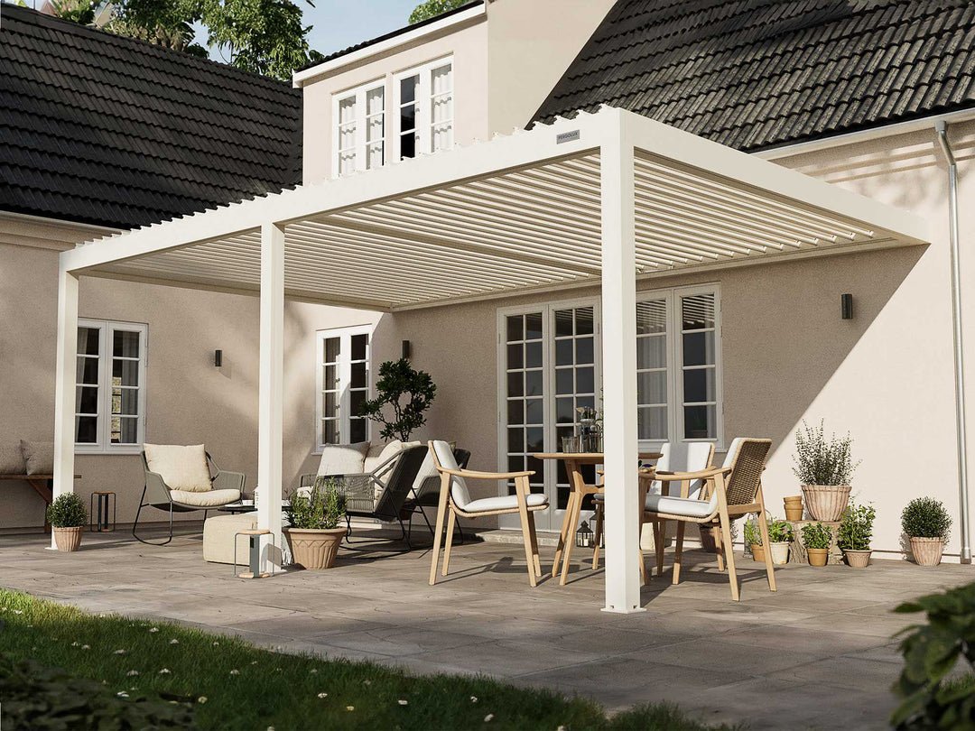 PERGOLUX Pergola S2 Pergola PERGOLUX Weiß 4x6m Wandmontage