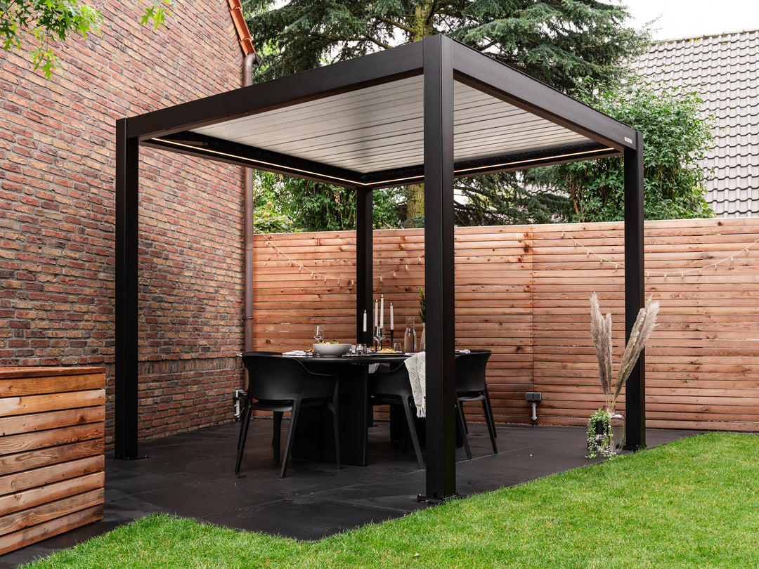 PERGOLUX Pergola Sundream S1  PERGOLUX Schwarze Pergola mit Weißem Lamellendach 3x3m 