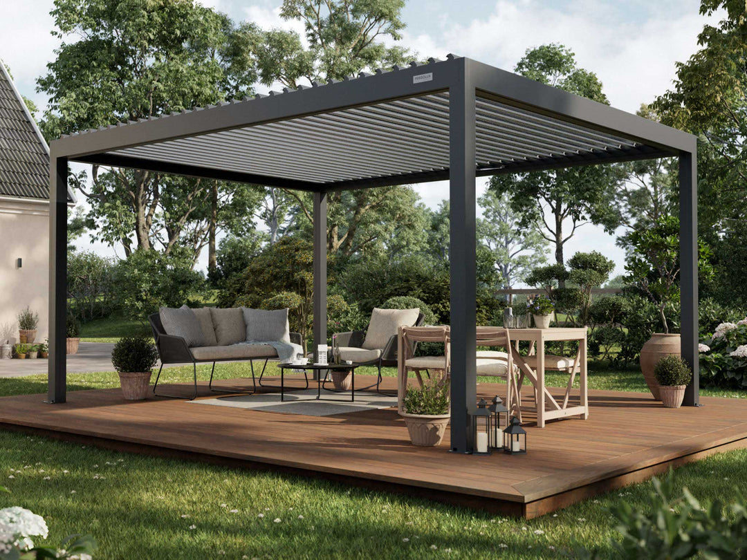 PERGOLUX Pergola S2 Pergola PERGOLUX Anthrazit Pergola mit weißem Lamellendach 4x5m Freistehend