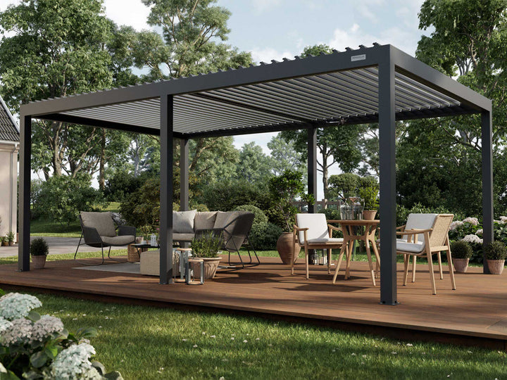 PERGOLUX Pergola S2 Pergola PERGOLUX Anthrazit Pergola mit weißem Lamellendach 4x6m Freistehend